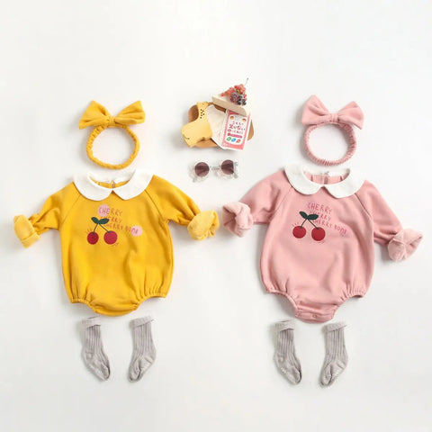 Baby Girl 1pcs Cherry & Slogan Pattern Doll Neck Longsleeve Onesies by MyKids-USA® - The Cheeky Wink