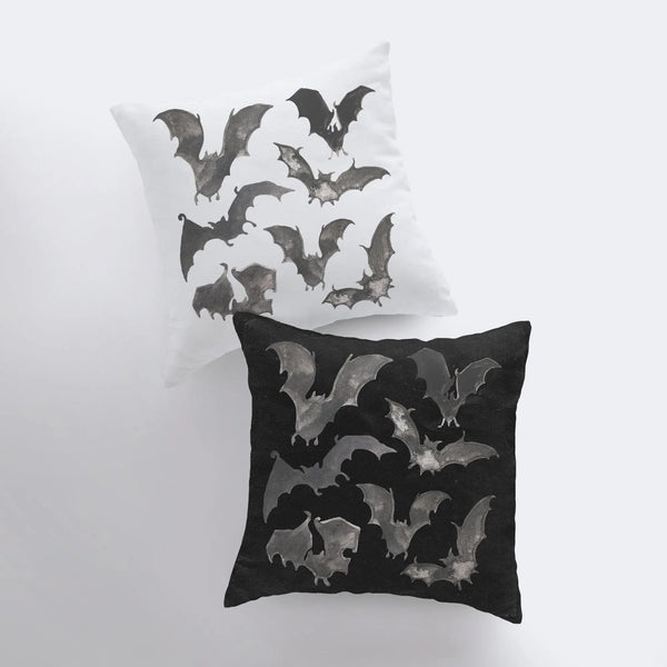 Bats on White Pillow Cover | Fall Décor | Farmhouse Pillows | Country Décor | Fall Throw Pillows | Cute Throw Pillows | Bat Art by UniikPillows