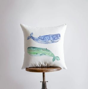 Blue and Green Whales | Pillow Cover | |Throw Pillow | Home Decor | Modern Decor | Pillow | Ocean | Gift for her | Accent Pillow Covers | Sea by UniikPillows