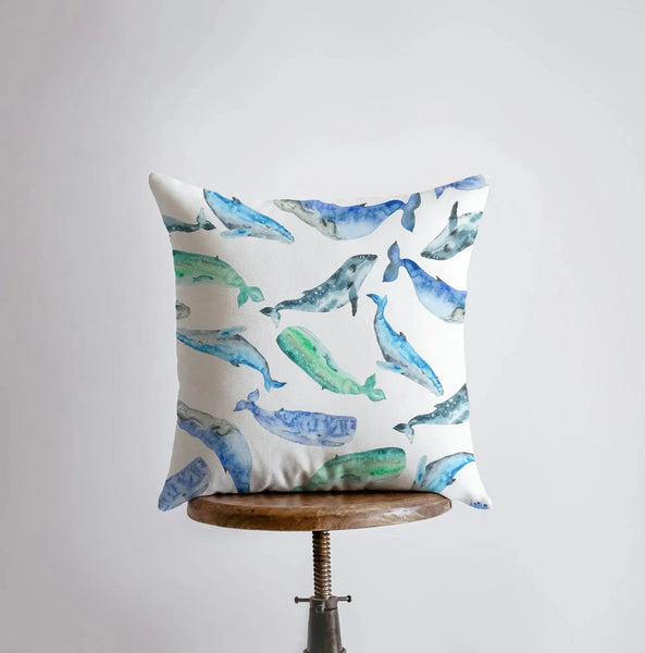 Blue and Green Whales | Pillow Cover | |Throw Pillow | Home Decor | Modern Decor | Pillow | Ocean | Gift for her | Accent Pillow Covers | Sea by UniikPillows - The Cheeky Wink