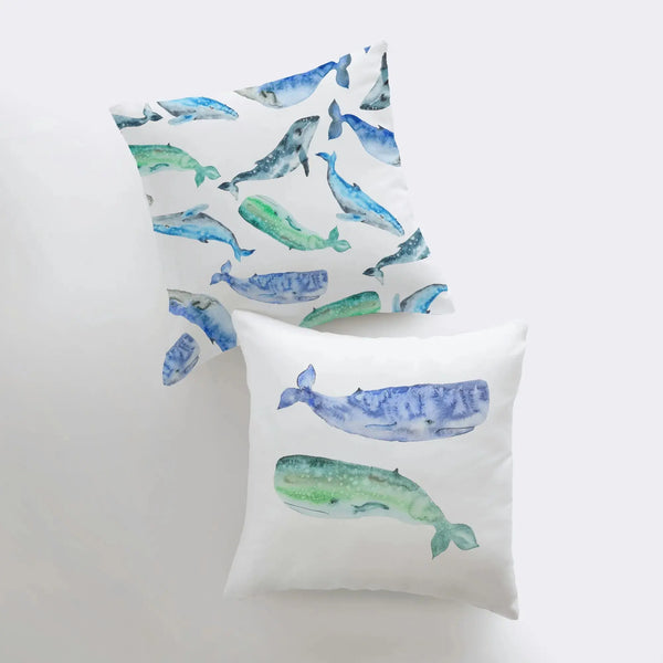 Blue and Green Whales | Pillow Cover | |Throw Pillow | Home Decor | Modern Decor | Pillow | Ocean | Gift for her | Accent Pillow Covers | Sea by UniikPillows - The Cheeky Wink