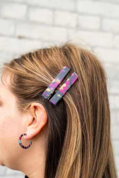 Eleanor Hair Clips - Navy Maroon by Spiffy & Splendid