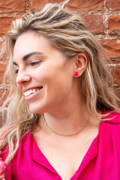 Hand Drawn Heart Studs - Hot Pink by Spiffy & Splendid