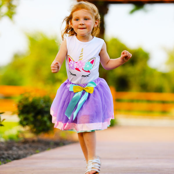 Girls Unicorn Tank Top and  Purple Tulle Skirt Spring Outfit Set by AnnLoren