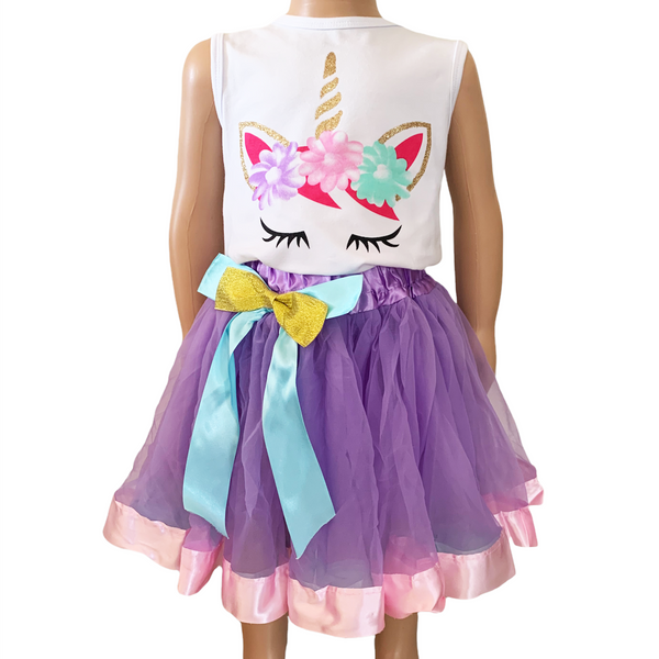 Girls Unicorn Tank Top and  Purple Tulle Skirt Spring Outfit Set by AnnLoren