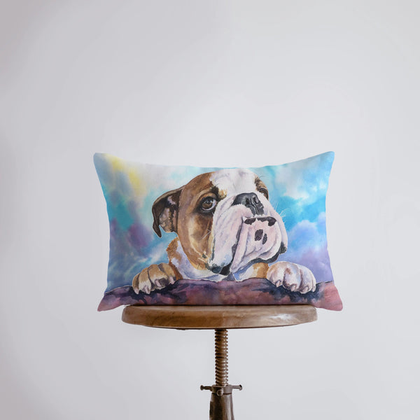 English Bulldog | Watercolor Blue Bulldog | 18x12 | Pillow Cover | Personalized Dog Pillow | Bulldog | Dog Lover Gift | Dog Mom Gift | Dog by UniikPillows