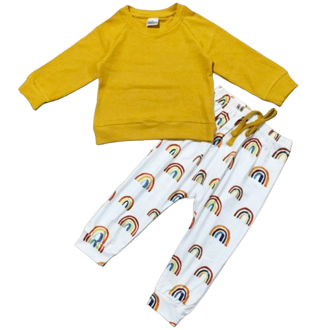 Unisex Rainbow Joggers and Mustard Shirt Baby/Toddler by AnnLoren - The Cheeky Wink