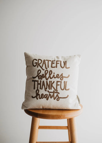 Grateful Bellies Thankful Hearts Pillow | Throw Pillow Thanksgiving Décor | Fall Decor | Room Decor | Decorative Pillow | Gift for her by UniikPillows