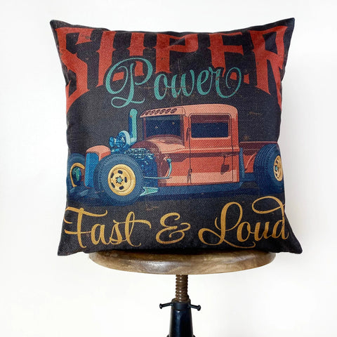 Hot Rod Super Power | Pillow Cover |  Throw Pillow | Pillow | Dad Gift | Classic Car | Gift Ideas | Pillow | Hot Rod | Room Décor by UniikPillows