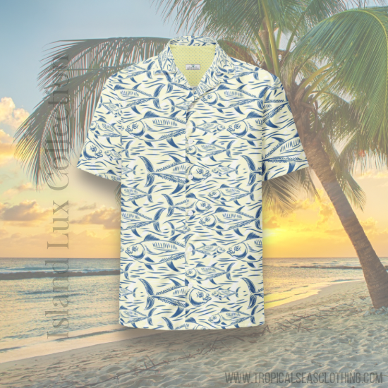 Bonito Island Hawaiian Button Shirt: Dive into Tuna Mayhem! by Tropical Seas Clothing