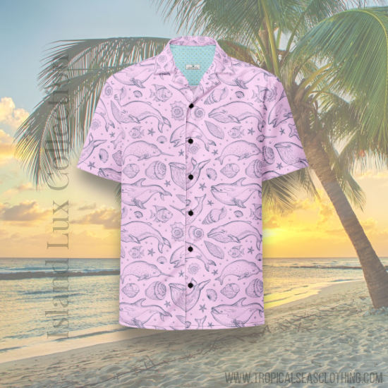 Pink Whale Pod Pattern Hawaiian Button Shirt: Dive into Coastal Chic! by Tropical Seas Clothing