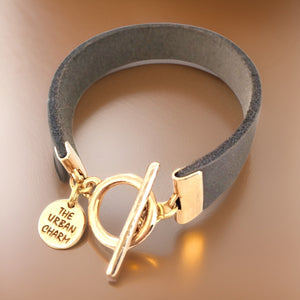 Distressed Gray Leather Color Band Bracelet by The Urban Charm