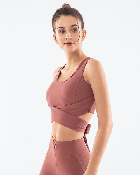 Twist Bow Tie Open Back Sports Bra Tank by Anna-Kaci