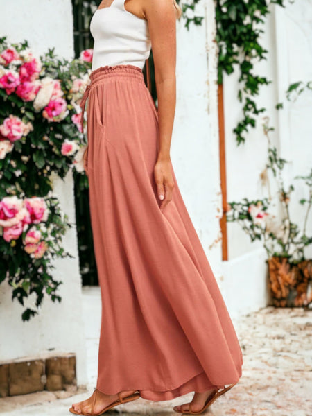 Shirred High Waist Gathered Tie Palazzo Pants by Anna-Kaci