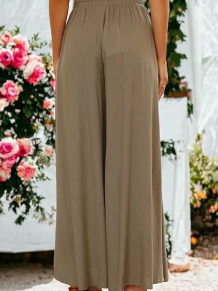 Shirred High Waist Gathered Tie Palazzo Pants by Anna-Kaci