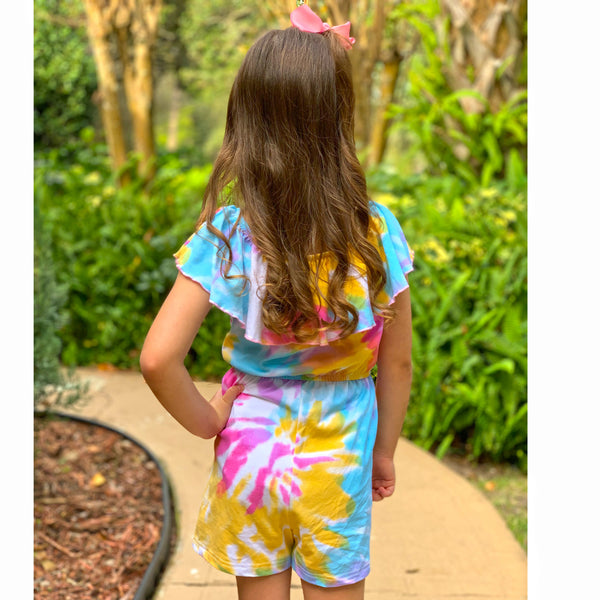 AnnLoren Girls Pastel Tie Dye Shorts Jumpsuit One Piece Outfit by AnnLoren