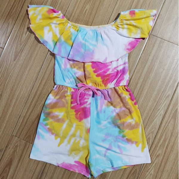 AnnLoren Girls Pastel Tie Dye Shorts Jumpsuit One Piece Outfit by AnnLoren