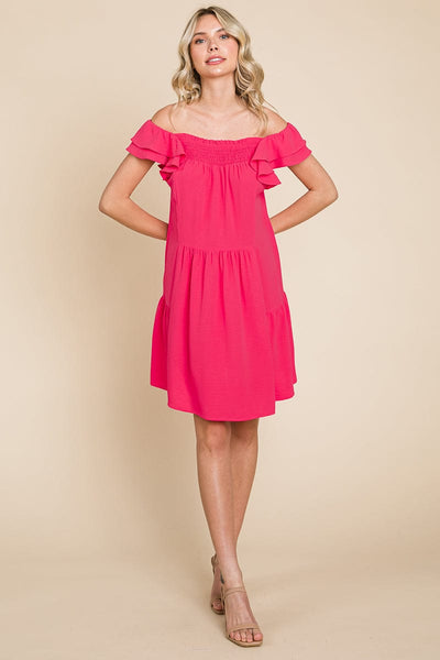 Smocked Ruffle Sleeve Off Shoulder Dress by RolyPoly Apparel