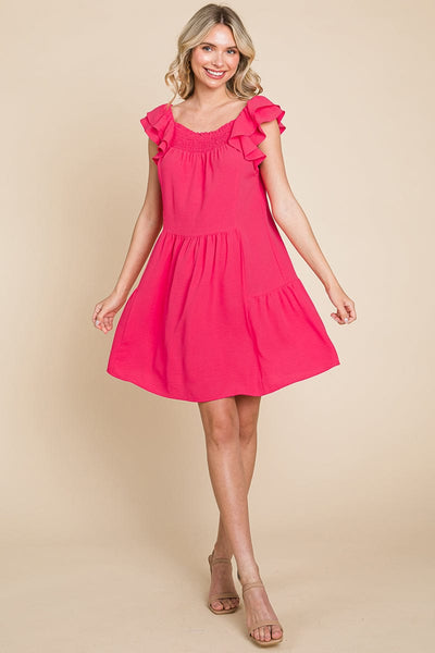 Smocked Ruffle Sleeve Off Shoulder Dress by RolyPoly Apparel