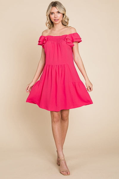 Smocked Ruffle Sleeve Off Shoulder Dress by RolyPoly Apparel