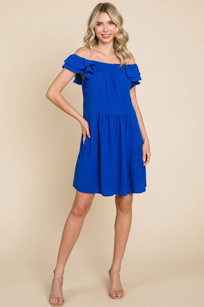 Smocked Ruffle Sleeve Off Shoulder Dress by RolyPoly Apparel