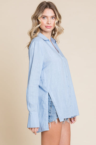 Lapel Neck Button Down Linen Shirts Tunic Tops by RolyPoly Apparel