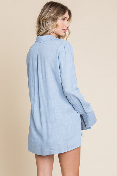 Lapel Neck Button Down Linen Shirts Tunic Tops by RolyPoly Apparel