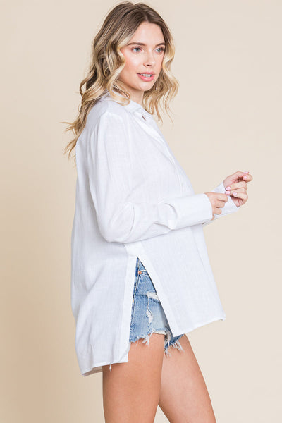 Lapel Neck Button Down Linen Shirts Tunic Tops by RolyPoly Apparel