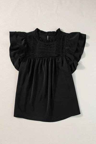 Dayana Ruffled Flutter Sleeve Pleated Blouse by Threaded Pear - The Cheeky Wink