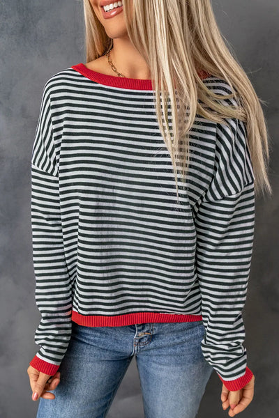 Madelynn Striped Drop Shoulder Sweater by Threaded Pear - The Cheeky Wink