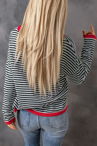 Madelynn Striped Drop Shoulder Sweater by Threaded Pear - The Cheeky Wink