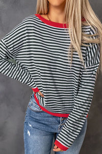 Madelynn Striped Drop Shoulder Sweater by Threaded Pear - The Cheeky Wink