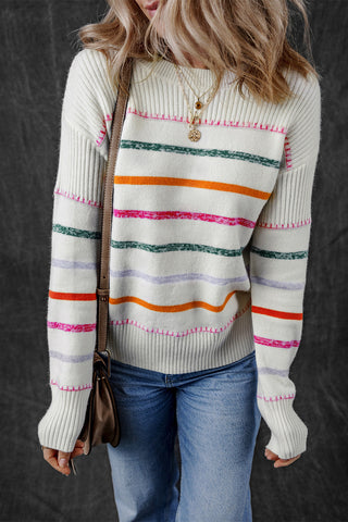 Sophia Striped Ribbed Trim Sweater by Threaded Pear - The Cheeky Wink