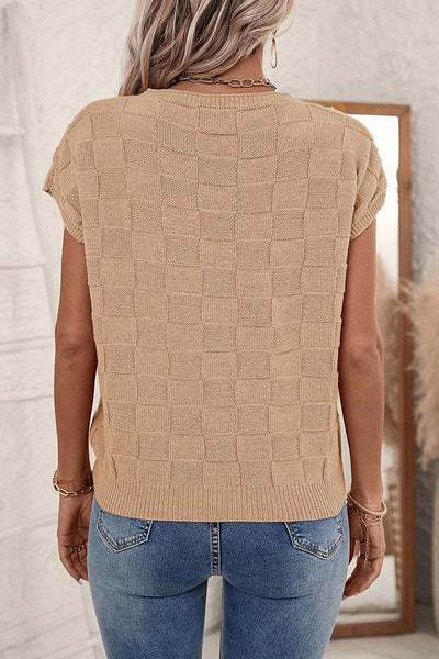 Andrea Lattice Textured Knit Short Sleeve Sweater by Threaded Pear