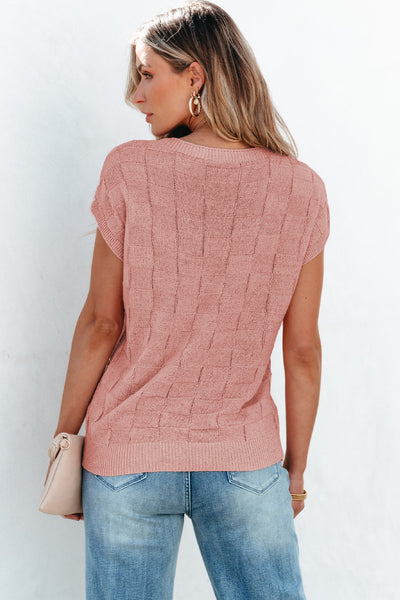 Andrea Lattice Textured Knit Short Sleeve Sweater by Threaded Pear