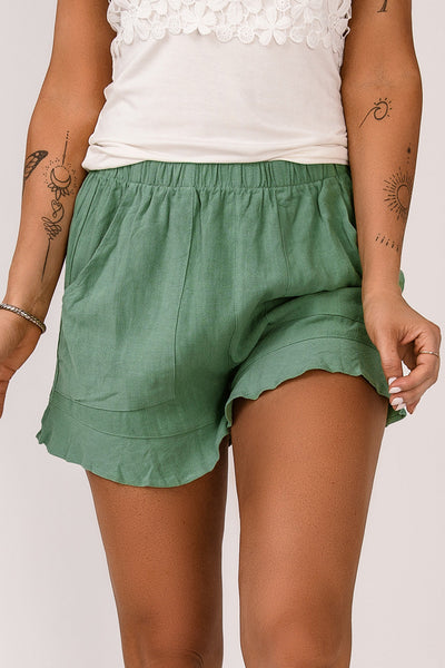 Katie High Waist Pocketed Ruffle Shorts by Threaded Pear