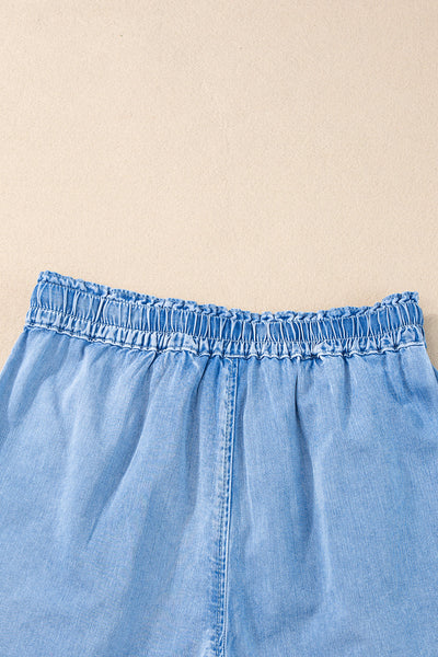 Reina Casual Chambray Drawstring Shorts by Threaded Pear