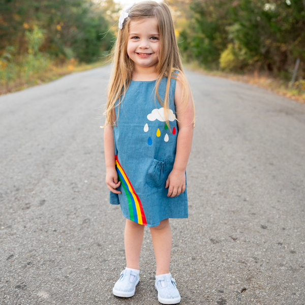 AL Limited Girls Blue Chambray Rainbow Overall Dress by AnnLoren