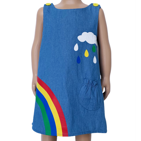 AL Limited Girls Blue Chambray Rainbow Overall Dress by AnnLoren