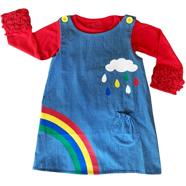 AL Limited Girls Blue Chambray Rainbow Overall Dress by AnnLoren