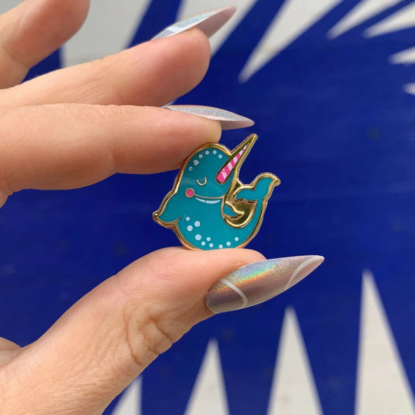 Last Call! You Are Strange & Wonderful Narwhal Enamel Pin in Blue and Pink by The Bullish Store - The Cheeky Wink