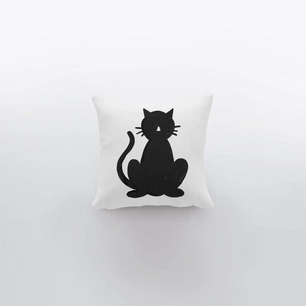 MINI Black Cat on White Pillow Cover | Fall Décor | Farmhouse Pillows | Country Décor | Fall Throw Pillows | Cute Throw Pillows | Cat Art by UniikPillows