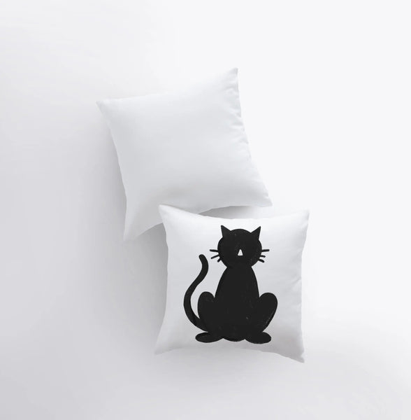 MINI Black Cat on White Pillow Cover | Fall Décor | Farmhouse Pillows | Country Décor | Fall Throw Pillows | Cute Throw Pillows | Cat Art by UniikPillows