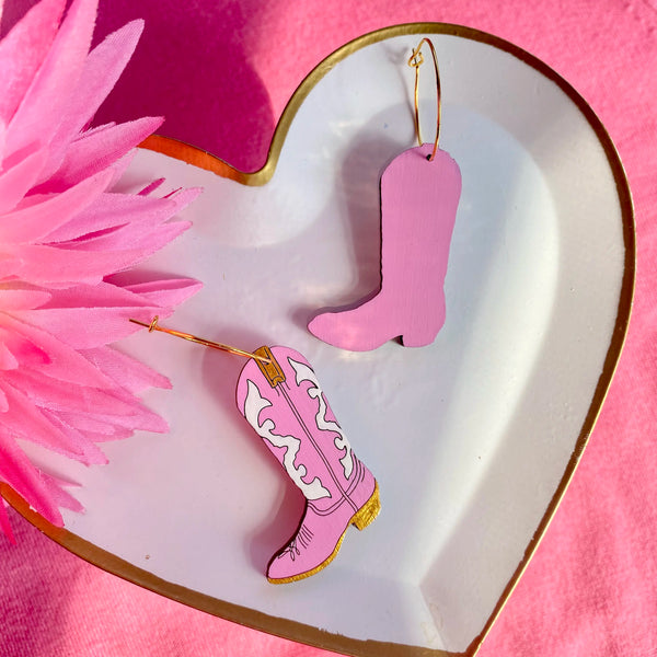 Pink Cowgirl Boot Hoop Earrings by LE CHIC MIAMI