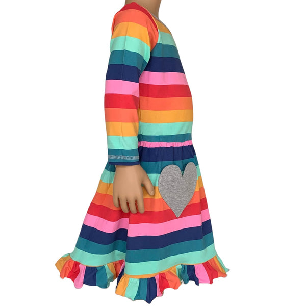 AnnLoren Baby Big Girls Boutique Fall Rainbow Hearts Cotton Winter Dress by AnnLoren - The Cheeky Wink