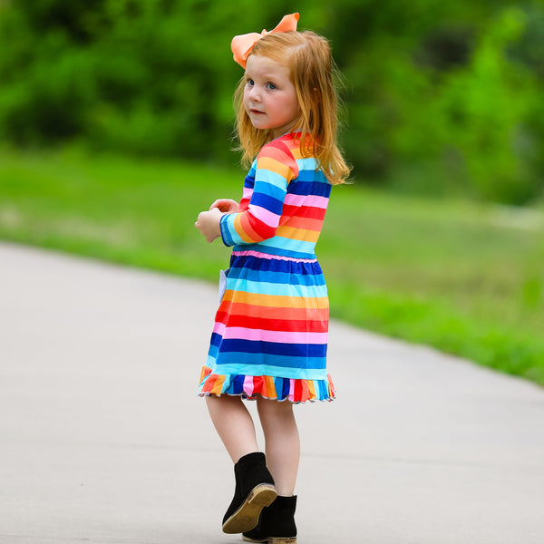 AnnLoren Baby Big Girls Boutique Fall Rainbow Hearts Cotton Winter Dress by AnnLoren - The Cheeky Wink