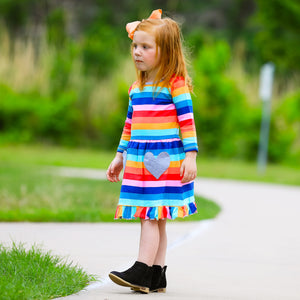 AnnLoren Baby Big Girls Boutique Fall Rainbow Hearts Cotton Winter Dress by AnnLoren - The Cheeky Wink