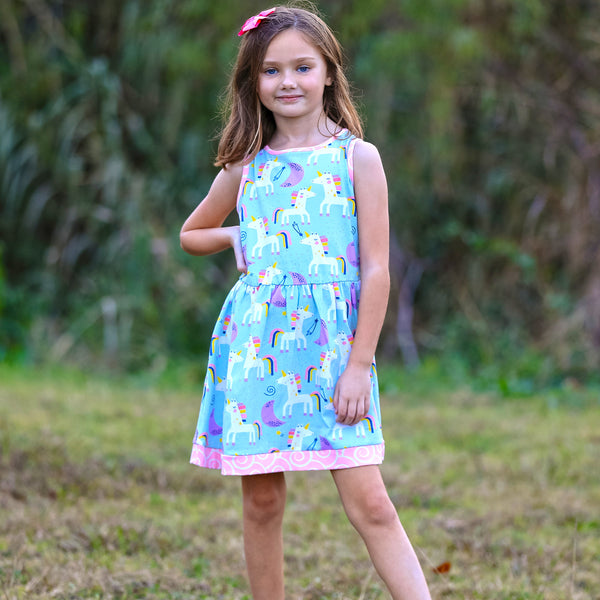 AnnLoren Little & Big Girls Magical Unicorns Rainbows Sleeveless Dress Party Outfit by AnnLoren