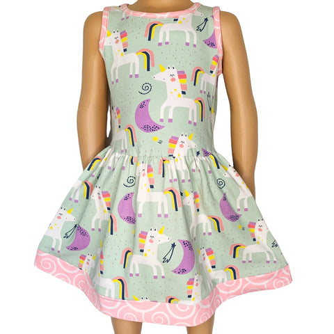 AnnLoren Little & Big Girls Magical Unicorns Rainbows Sleeveless Dress Party Outfit by AnnLoren