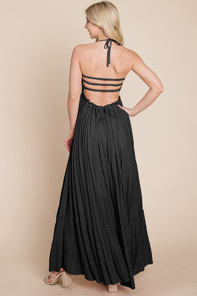 Smocked Flowy Boho Pleated Backless Maxi Dress by RolyPoly Apparel